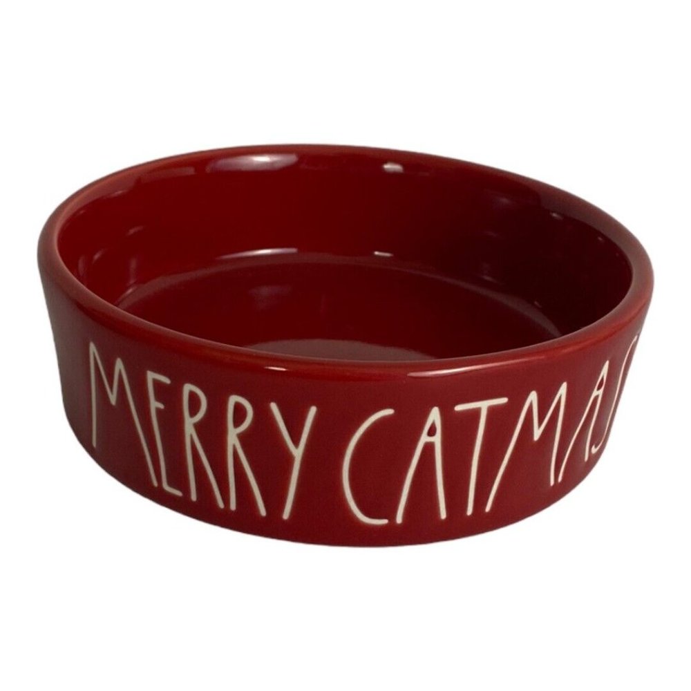 Rae Dunn Red White Letters MERRY CATMAS Kitty CAT BOWL Ceramic 5" Christmas NEW